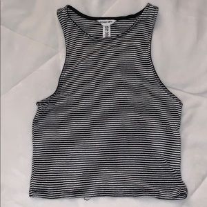 BETHANY MOTA Black and white striped crop tank